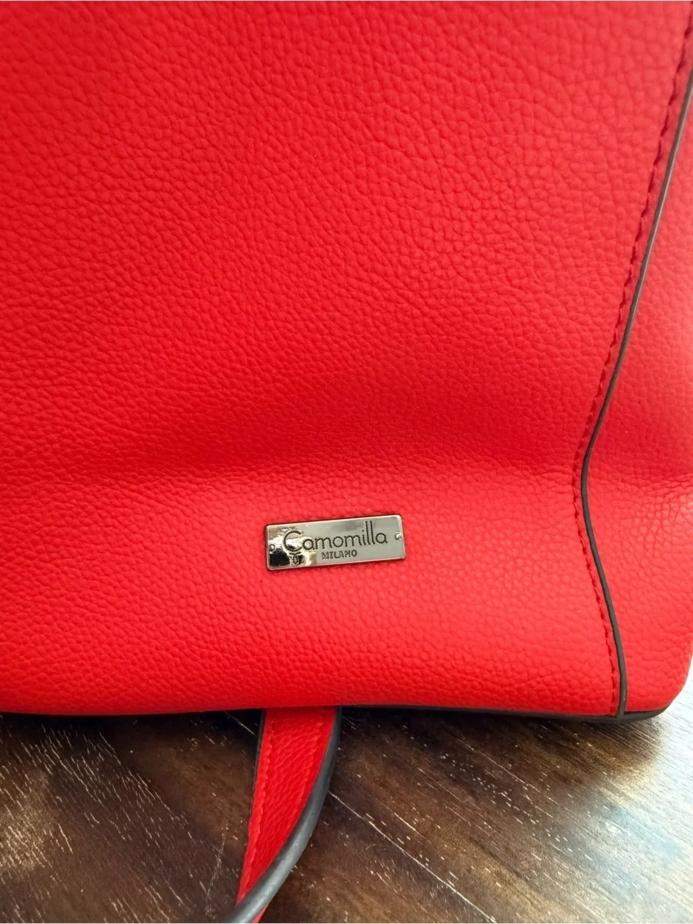 Red Pebbled Leather Satchel with Turn-Lock Accent